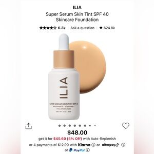 ILIA Beauty Super Serum Skin Tint SPF 40 NEW ST 7 Diaz- unopened! SPF40